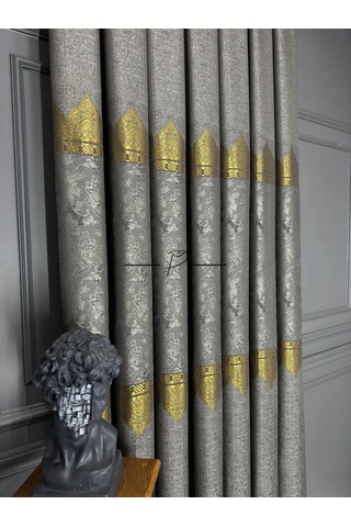 Fon Perde Pano Fonluk Nilo Desen - Gri-gold Çok Renkli