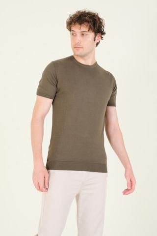 Giyim Dünyası Kadın Sıfır Yaka Merserize T-shirt Haki 001