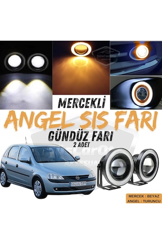 Opel Corsa C 2000-2006 Uyumlu Üniversal Mercekli Angel Sis Farı Metal Su Geçirmez 76 Mm Turu Halkalı Gündüz Farı Sis Farı 55977160