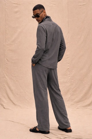Tarz Cool Erkek Haki Tencel Kumaş Oversize Gömlek Pantolon Takım Rahat Kesim Yazlık Kombin Füme