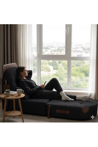 Viscolog Comfort Yeni Nesil Bohem Tekli Koltuk,legom Yataklı Katlanır Berjer,yer Yatağı, Modüler,65x75 85cm Siyah