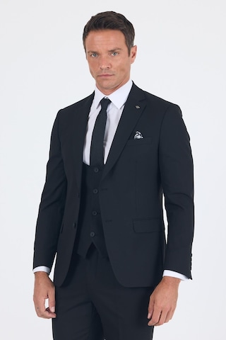 İmza Siyah Düz Bez Ayağı Mono Yaka 2 Düğme 6 Drop Slim Fit Basic Takım Elbise 1001250186 001 Siyah