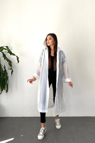 Unisex Kadın Ve Erkek Yağmurluk %100 Eva Çıtçıtlı Kapüşonlu Beyaz