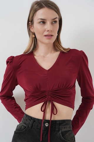 Defymoda 936 Sandy Crop Bluz - Bordo Bordo