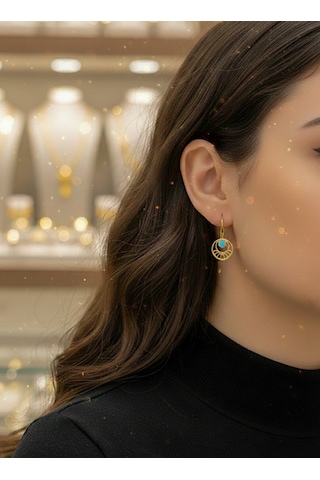 Gümüş Mavi Taşlı Telkari Yeni Küpe Sarı