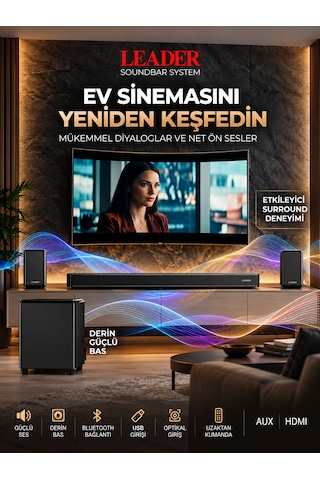 Leader Sb-41 5.1 Soundbar Ses Sistemi Bt / Usb / Optik / Arc / Aux