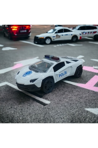 Metal Çek Bırak Polis Aracı Beyaz 13 Cm X 6 Cm X 5 Cm