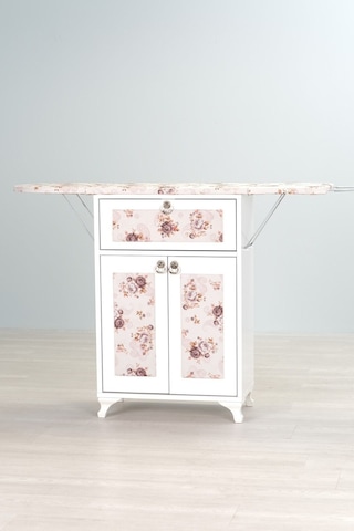 Mistik Home Rose Katlanır Dolaplı Ütü Masası Beyaz Gövde, Kahverengi Çiçek Desenli Beyaz/kahverengi