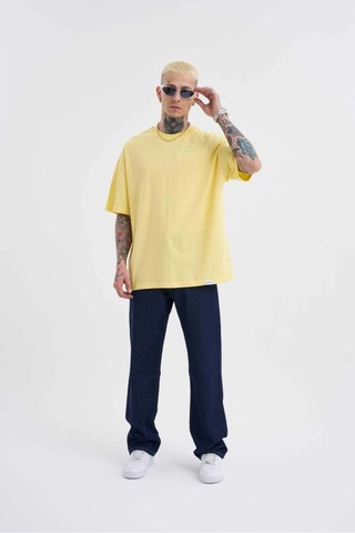 Sarı Basic Pamuklu Oversize Tshirt Sarı