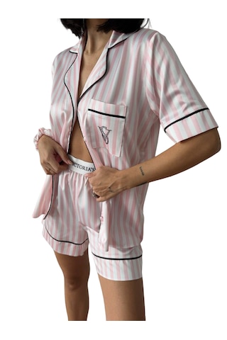 Victoria"s Secret İpek Saten Yazlık Pijama Takımı Toz Pembe Açık Pembe