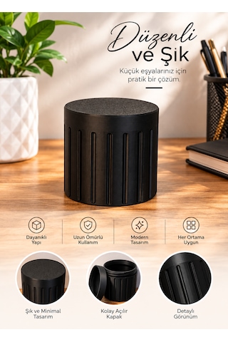 Kapaklı Silindirik Saklama Kutusu 70x75 Mm Küçük Parça Vida Civata Düzenleyici Organizer Vida Kutusu ,küçük Parça Organizer , Kapaklı Saklama Kutusu Siyah