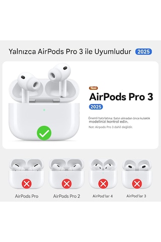 Airpods Pro 3 2025 Uyumlu Mat Silikon Kılıf 1 Kalite +kanca Şeffaf