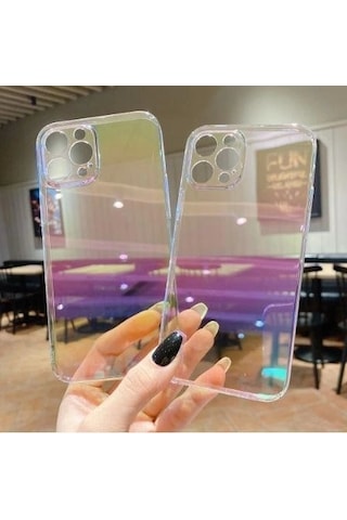 Apple Uyumlu iPhone 11 Pro Max Parlak Rainbow Holografik Kamera Korumalı Sert Kılıf