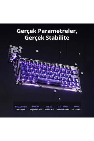 Gravastar Mercury V60 Pro Hall Effect Manyetik Switch Gaming Klavye, Hot-swappable, Rapid Trigger, 8
