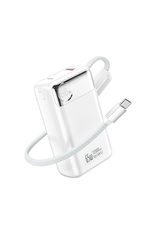 Wiwu T132 Power Plus Serisi Type-c Kablolu Pd Powerbank 65w 12000mah Beyaz