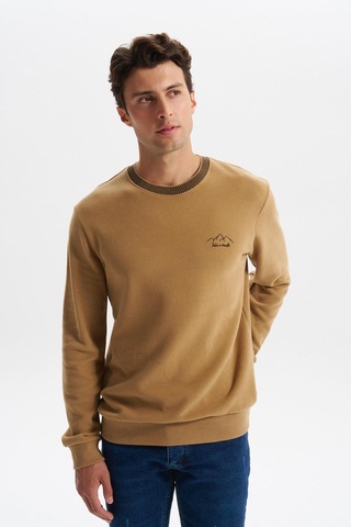 Ar-ma Erkek Regular Fit Örme Selanik Sweatshirt %65 Pamuk %35 Polyester, Karbon Fırçalı, Basic Bisiklet Yaka K30124698902 Kahverengi-k5 Acı Kahverengi