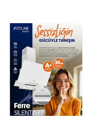 Ferre D064-SA SILENTART Beyaz Yatık Cam Davlumbaz