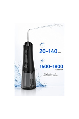 Auhma Amf11 Şarjlı Ağız Duşu 320ml Su Hazneli 4 Modlu Ipx7 Su Geçirmez Type-c Hızlı Şarjlı 5 Başlıklı Profe