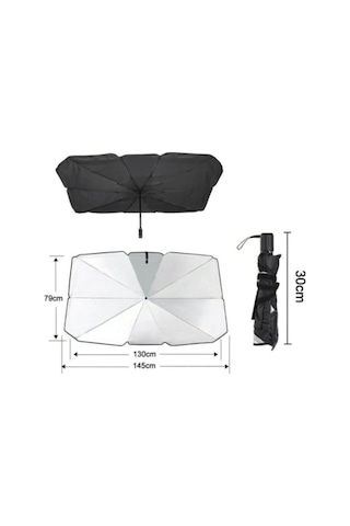 Araba Güneş Gölge Koruyucu Şemsiye Oto Ön Cam Güneşlik 145cm 79cm -siyah,gri