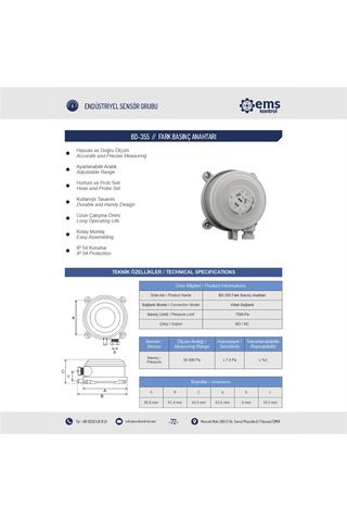 Ems Kontrol - Fark Basınç Anahtarı 50-500 Pa
