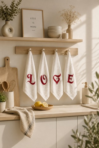 Love Nakışlı 4'lü Mutfak Ve El&yüz Havlu Seti 30x50 Cm Çok Renkli