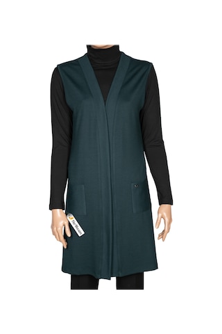 Hesna Kadın Çağla Fitilli Cepli Çam Yeşili Yelek Yeşil