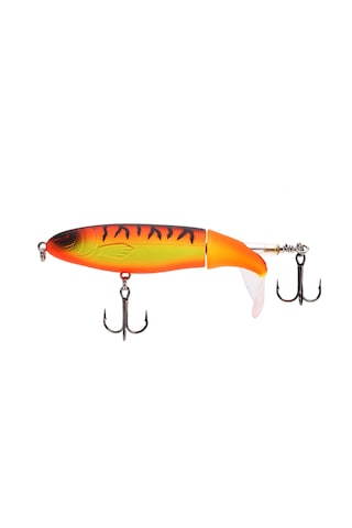 Maiyame 13g 10cm Turuncu Kaplan Desenli Plastik Spinner Kuyruklu Üstü Suya Yatan Pencil Yem, Parlak Renkli 3b Gözlü, Keskin Treble İğneli Balık Yemi