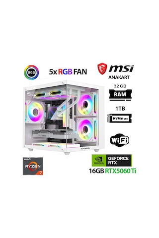 Xaser Cube X100 R7-5700X 32 GB 1 TB M.2 Nvme SSD 16 GB RTX5060Tİ Free Dos Masaüstü Oyuncu Bilgisayarı