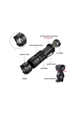 Exeo Led Bisiklet Ön Işığı 3 Modlu Far Işık Su Geçirmez Mini Siyah