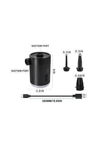 Tenfowee Dış Mekan Taşınabilir Elektrikli Hava Pompa, Led Işık Ve Elektrik Göstergesi, 3 Aydınlatma Modu, 3 Fişli, Siyah Dahili Li-pol Batarya