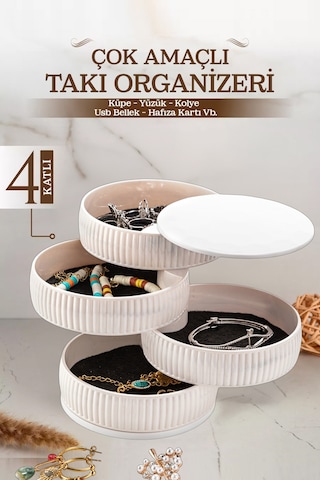 Çok Amaçlı 4 Katlı Takı Düzenleyici Organizer Sd Kart Simkart Vb. Organizer Beyaz