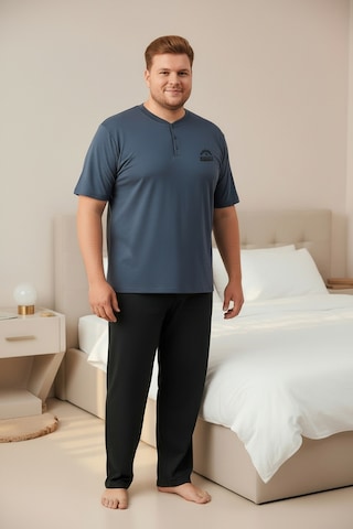 Seboteks %100 Pamuklu Yakası Düğmeli Kısa Kollu Cepli Büyük Beden Erkek Pijama Takımı 2009 İndigo