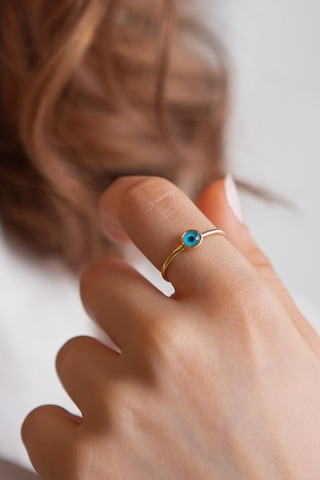 Nazar Gözlü Sade Altın Yüzük