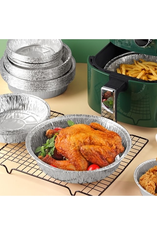 Skycity Ev Kullanıma Uygun Hava Fritözü Alüminyum Folyo Tabakları, Yağ Geçirmez, Kayma Dayanıklı, 6 İnç Derin, 50 Adet, Fırın Ve Izgarada Kullanım Diğer