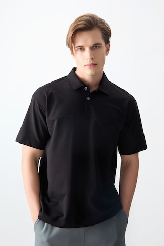 Air Jones Tommy Life Siyah Pamuklu Kalın Yumuşak Dokulu Polo Yaka Oversize Fit Basic Erkek T- Shirt - 88382 Siyah