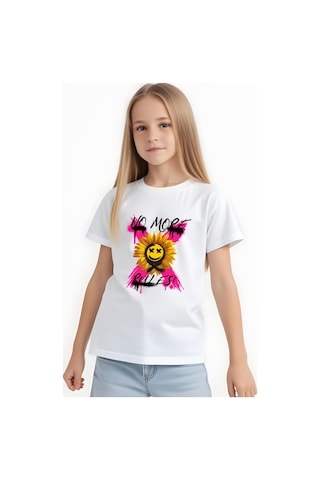 Panios Kids X Rules Baskılı Kız Çocuk Kısa Kollu T-shirt Beyaz