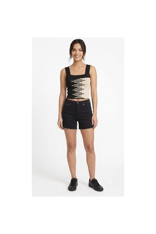 Onno Style Women Kare Yaka Kolsuz Askılı Kadın Bluz Siyah - Krem