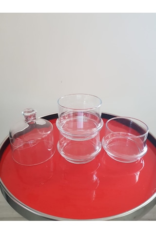 3 KATLI CAM ŞEKERLİK SUNUMLUK KAPAKLI