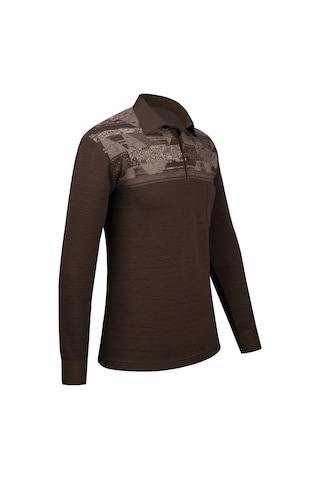 Çizgi Triko Erkek Uzun Kollu Desenli Gömlek Yaka Kol Manşetli Cepli Sweat 5026 Kahverengi Kahverengi