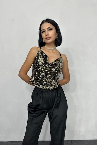 Defymoda Gold Askılı Degaje Bluz Gold
