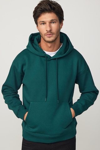 Tudors Oversize Pamuk Kapüşonlu Basıc Yeşil Unisex Sweatshirt-29408-yeşil Yeşil