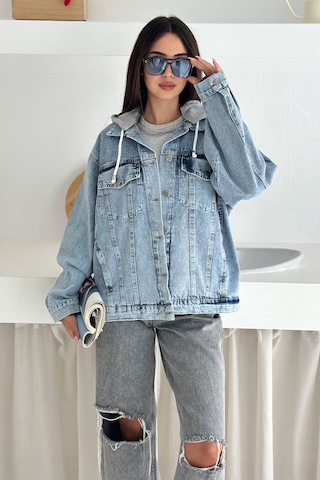 Kadın Oversize Kapüşonlu Cepli Gömlek Ceket Katmanlı & Rahat Stil Mavi
