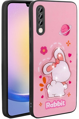Galaxy Uyumlu A70 Kılıf Parlayan Kabartmalı İkonik Figürlü Tchs Amas Silikon Kapak - Pembe Pembe