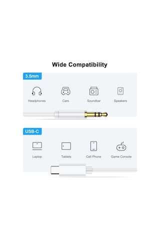 Bs Samsung Xiaomi Uyumlu Aux Kablosu Type-c To Jack Çevirici Dönüştürücü Beyaz Bluetooth Gerektirmez