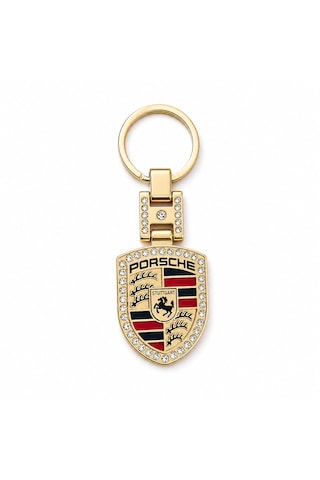 Lüks Metal Taşlı Gold Anahtarlık Porsche İle Uyumlu Gold Renk Taşlı Aksesuar Panamera Cayman 911 Cayenne