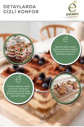6 Lı Cam Magnolia Kasesi Kare Tatlı Sunum Kasesi Tiramisu Çerezlik Reçellik 400 Cc Şeffaf