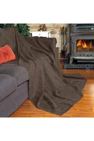 Jakarlı Şönil Koltuk Örtüsü Kanepe Örtüsü Koltuk Şalı 175x300 Kaymaz Kahve Kahve