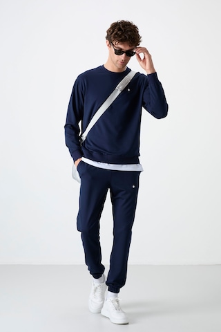 Tommy Life İndigo Casual O Yaka Lastik Paça Pamuklu Erkek Oversize Eşofman Takımı - 85120 İndigo