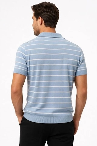 Vexor Erkek Triko Polo Yaka Fermuarlı Çizgili Tişört T-shirt Yazlık Şık - Bebek Mavisi