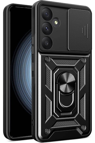 Zore Galaxy Uyumlu A35 Kılıf Magnetik Standlı Kamera Korumalı Sürgülü Vega Kapak - Siyah Siyah